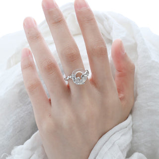 Buddha Gift 925 Sterling Silver Peace Buckle Chalcedony Harmony Ring