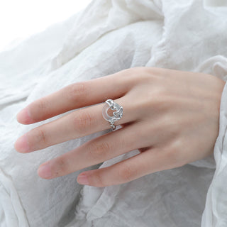 Buddha Gift 925 Sterling Silver Peace Buckle Chalcedony Harmony Ring