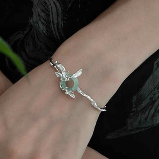 Buddha Gift 925 Sterling Silver Iris Peace Buckle Quartzite Jade Protection Bracelet Bangle