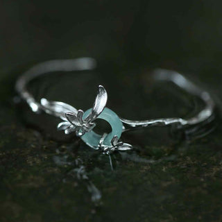 Buddha Gift 925 Sterling Silver Iris Peace Buckle Quartzite Jade Protection Bracelet Bangle