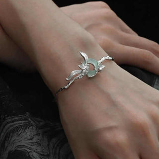 Buddha Gift 925 Sterling Silver Iris Peace Buckle Quartzite Jade Protection Bracelet Bangle