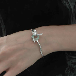 Buddha Gift 925 Sterling Silver Iris Peace Buckle Quartzite Jade Protection Bracelet Bangle