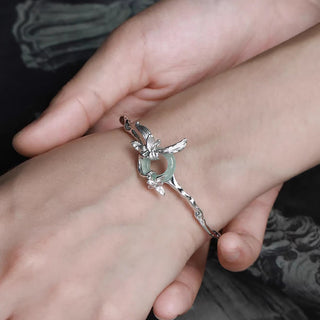 Buddha Gift 925 Sterling Silver Iris Peace Buckle Quartzite Jade Protection Bracelet Bangle