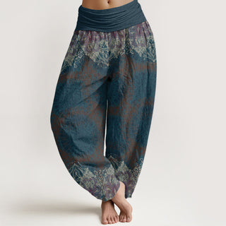 Buddha Gift Pure Cotton Casual Lycoris Radiata Mandala Pattern Women's Elastic Waist Harem Pants