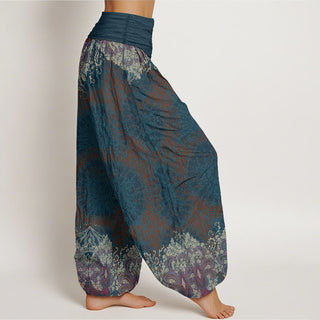 Buddha Gift Pure Cotton Casual Lycoris Radiata Mandala Pattern Women's Elastic Waist Harem Pants