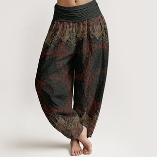 Buddha Gift Pure Cotton Casual Lycoris Radiata Mandala Pattern Women's Elastic Waist Harem Pants