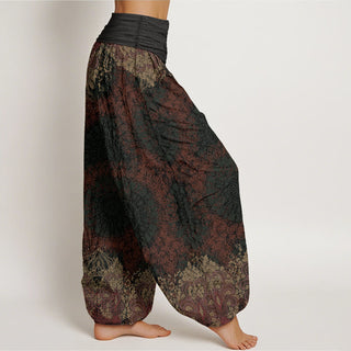 Buddha Gift Pure Cotton Casual Lycoris Radiata Mandala Pattern Women's Elastic Waist Harem Pants
