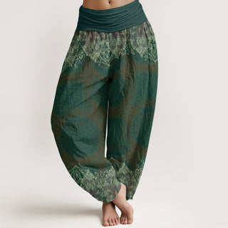 Buddha Gift Pure Cotton Casual Lycoris Radiata Mandala Pattern Women's Elastic Waist Harem Pants