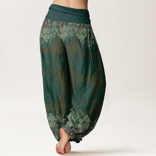 Buddha Gift Pure Cotton Casual Lycoris Radiata Mandala Pattern Women's Elastic Waist Harem Pants