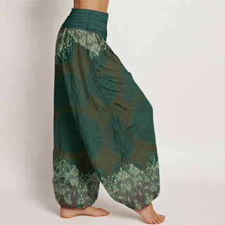 Buddha Gift Pure Cotton Casual Lycoris Radiata Mandala Pattern Women's Elastic Waist Harem Pants
