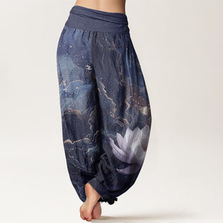 Buddha Gift Pure Cotton Casual Lotus Starry Sky Clouds Pattern Women's Elastic Waist Harem Pants