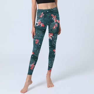 Buddha Gift Red Koi Fish Water Ripple Print Gym Leggings Women's Yoga Pants