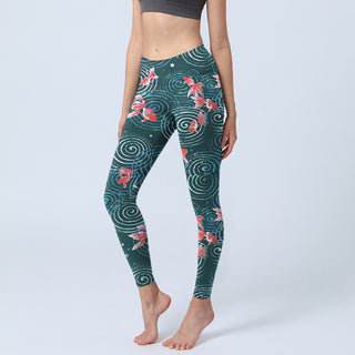 Buddha Gift Red Koi Fish Water Ripple Print Gym Leggings Women's Yoga Pants