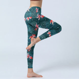 Buddha Gift Red Koi Fish Water Ripple Print Gym Leggings Women's Yoga Pants