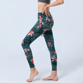 Buddha Gift Red Koi Fish Water Ripple Print Gym Leggings Women's Yoga Pants