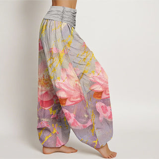 Buddha Gift Casual Lotus Flower Koi Fish Pattern Women's Harem Pants