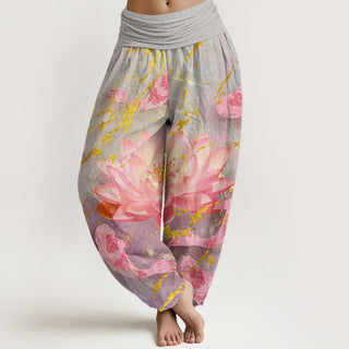 Buddha Gift Casual Lotus Flower Koi Fish Pattern Women's Harem Pants
