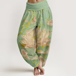 Buddha Gift Casual Lotus Flower Koi Fish Pattern Women's Harem Pants
