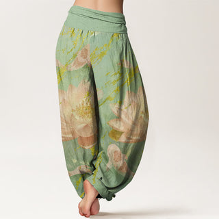Buddha Gift Casual Lotus Flower Koi Fish Pattern Women's Harem Pants