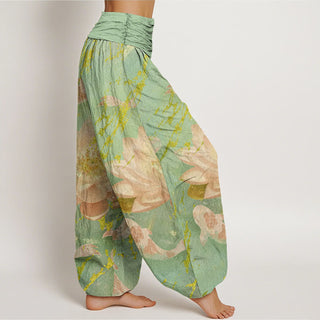 Buddha Gift Casual Lotus Flower Koi Fish Pattern Women's Harem Pants