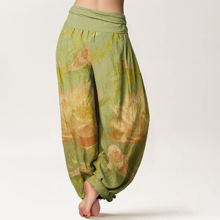 Buddha Gift Casual Lotus Flower Koi Fish Pattern Women's Harem Pants