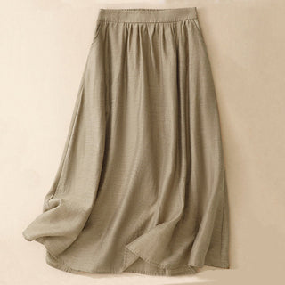 Buddha Gift 2Pcs Shirt Top 7-8 Length Skirt With Pockets Cotton Linen Clothing Women's Set