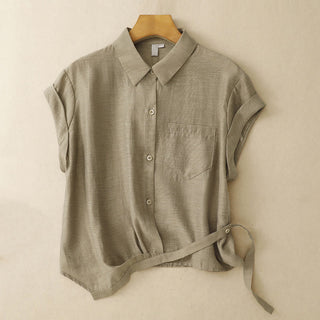 Buddha Gift 2Pcs Shirt Top 7-8 Length Skirt With Pockets Cotton Linen Clothing Women's Set