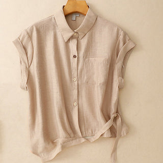 Buddha Gift 2Pcs Shirt Top 7-8 Length Skirt With Pockets Cotton Linen Clothing Women's Set