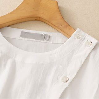 Buddha Gift 2pcs Irregular Button Design Shirt Skirt With Pockets Cotton Clothing Women's Set