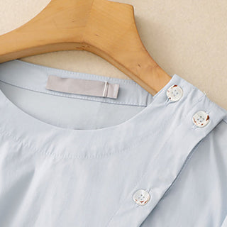 Buddha Gift 2pcs Irregular Button Design Shirt Skirt With Pockets Cotton Clothing Women's Set