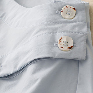 Buddha Gift 2pcs Irregular Button Design Shirt Skirt With Pockets Cotton Clothing Women's Set