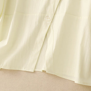 Buddha Gift 2pcs Irregular Button Design Shirt Skirt With Pockets Cotton Clothing Women's Set