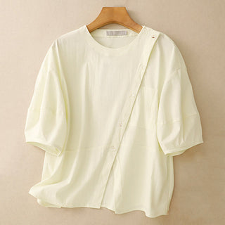 Buddha Gift 2pcs Irregular Button Design Shirt Skirt With Pockets Cotton Clothing Women's Set