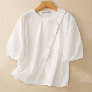 Buddha Gift 2pcs Irregular Button Design Shirt Skirt With Pockets Cotton Clothing Women's Set