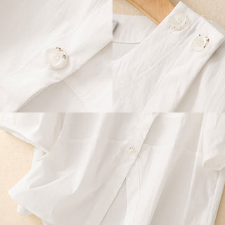 Buddha Gift 2pcs Irregular Button Design Shirt Skirt With Pockets Cotton Clothing Women's Set
