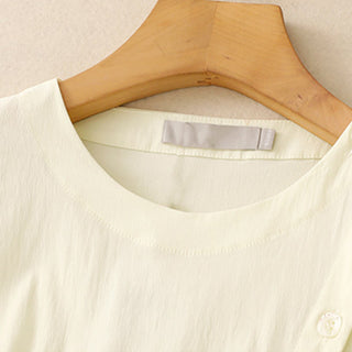 Buddha Gift 2pcs Irregular Button Design Shirt Skirt With Pockets Cotton Clothing Women's Set