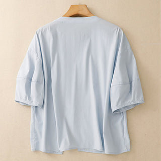 Buddha Gift 2pcs Irregular Button Design Shirt Skirt With Pockets Cotton Clothing Women's Set