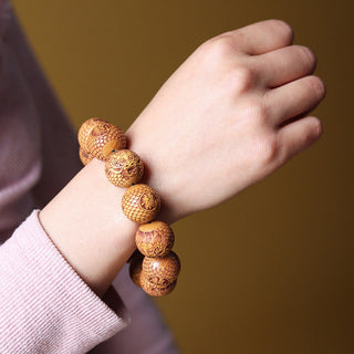Buddha Gift Carving Sandalwood Dragon Keep Away Evil Spirits Bracelet