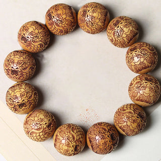 Buddha Gift Carving Sandalwood Dragon Keep Away Evil Spirits Bracelet