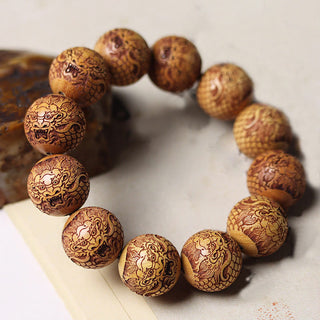 Buddha Gift Carving Sandalwood Dragon Keep Away Evil Spirits Bracelet