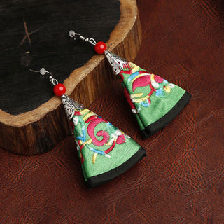 Buddha Gift Handmade Fan-shaped Yi Embroidery Harmony Earrings