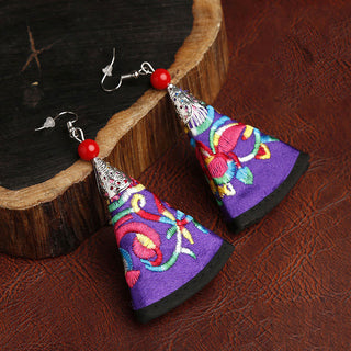 Buddha Gift Handmade Fan-shaped Yi Embroidery Harmony Earrings