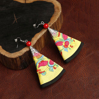 Buddha Gift Handmade Fan-shaped Yi Embroidery Harmony Earrings