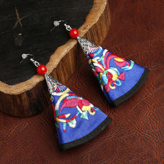 Buddha Gift Handmade Fan-shaped Yi Embroidery Harmony Earrings