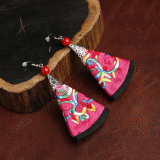 Buddha Gift Handmade Fan-shaped Yi Embroidery Harmony Earrings