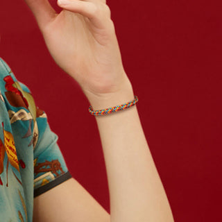 Buddha Gift 925 Sterling Silver Eight Thread Peace Knot Colorful Rope Luck Braided Bracelet