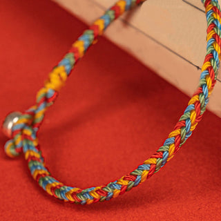 Buddha Gift 925 Sterling Silver Eight Thread Peace Knot Colorful Rope Luck Braided Bracelet
