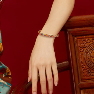 Buddha Gift 925 Sterling Silver Eight Thread Peace Knot Colorful Rope Luck Braided Bracelet