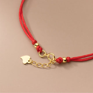 Buddha Gift 925 Sterling Silver Plated Gold Four Leaf Clover Red String Connection Bracelet