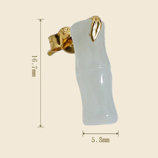 Buddha Gift Bamboo Hetian Jade 925 Sterling Silver Leaf Wealth Earrings